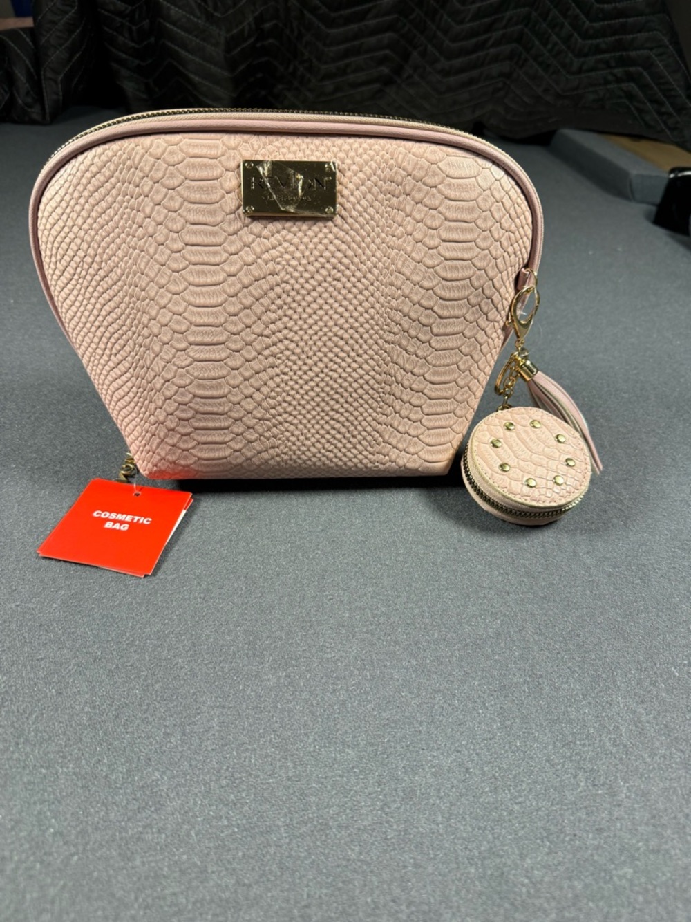 REVLON Croc Embossed Makeup Pouch with tassel keychain & Mirror, Rose